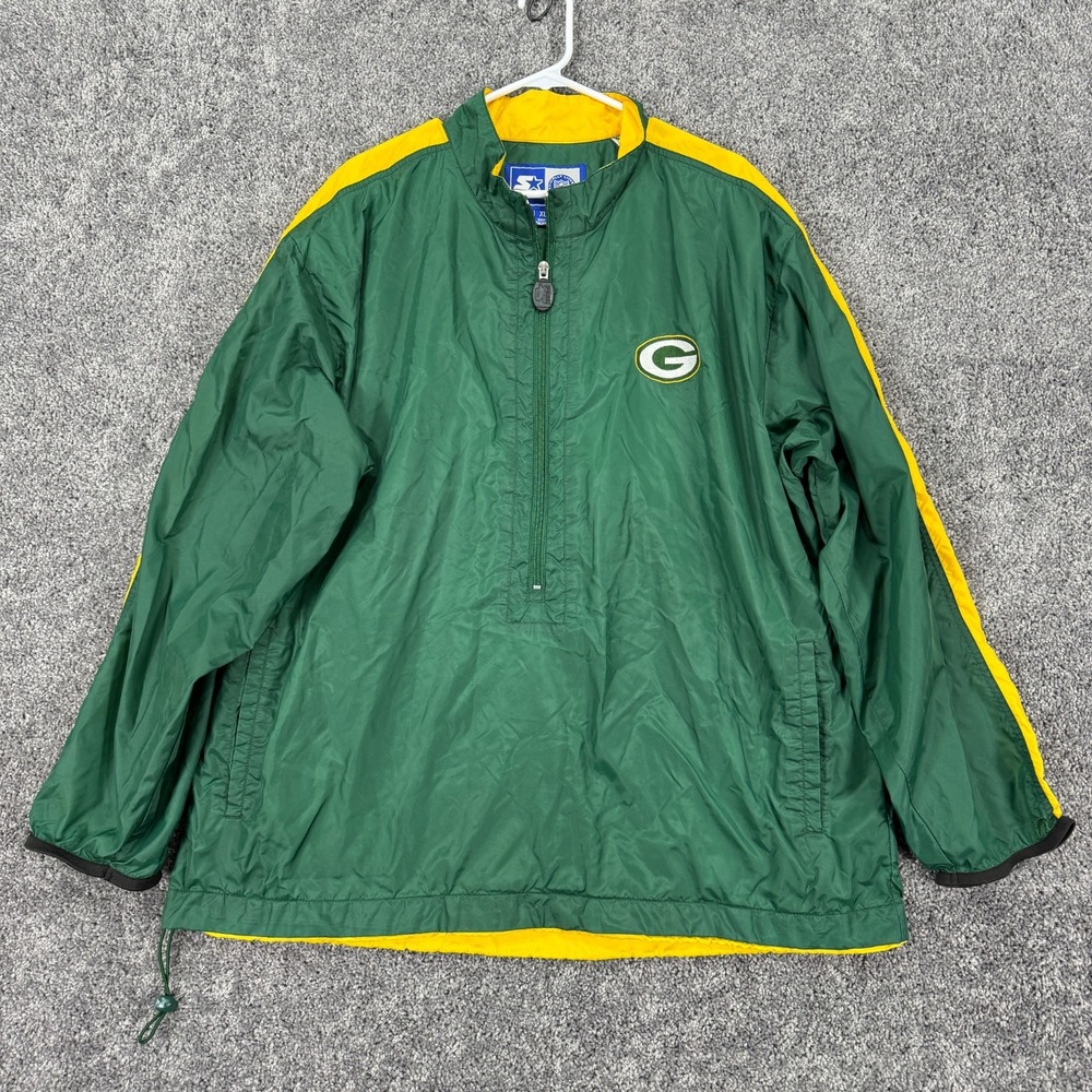 Vtg NFL Green Bay Packers Jacket Mens XL Long Sleeve Windbreaker Light Vented
